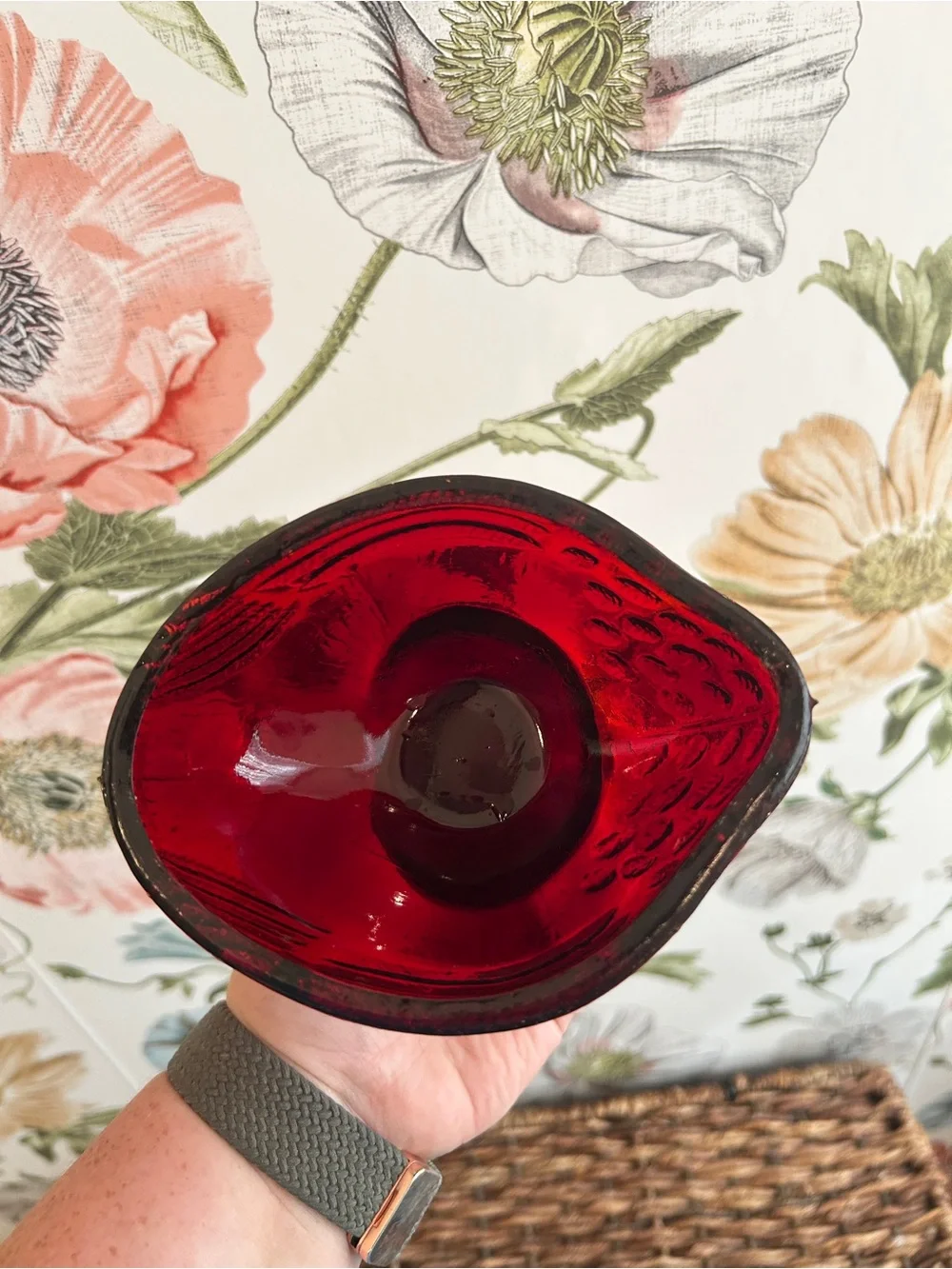 Ruby Red Glass Rooster Covered Dish Farmhouse Kitchen Decor Candy Trinket Box